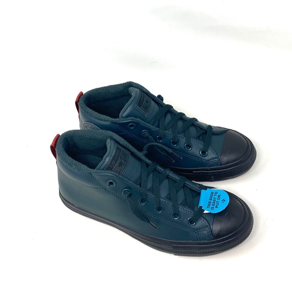 Converse Chuck Taylor Street Mid Top Green Kids Women's Leather Sneakers 672118C - Picture 5 of 10